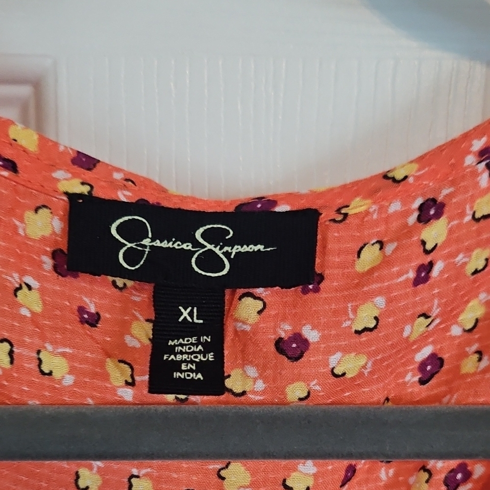 Jessica Simpson Peach Wrap Sundress with Flutter Sleeves Sz XL - Picture 2 of 8